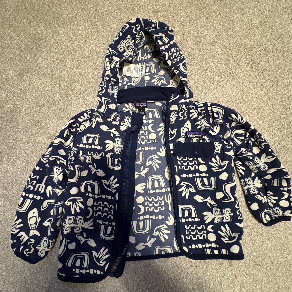Patagonia Toddler Hooded Jacket - Navy/White - size 3T